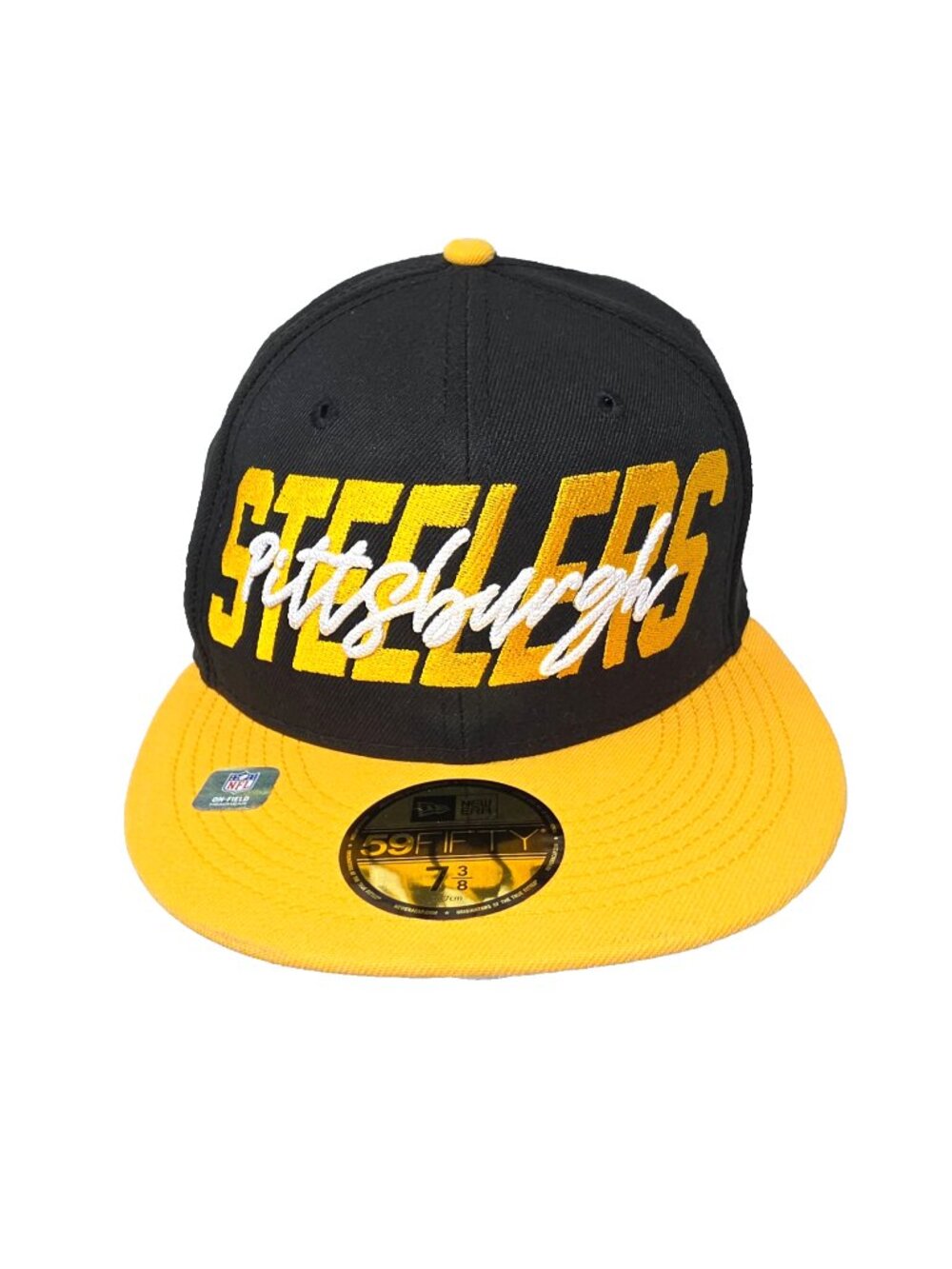 New Era 59Fifty NFL Pittsburg Steelers Hat Cap Mens 7 3/8 Black Yellow Fitted 22
